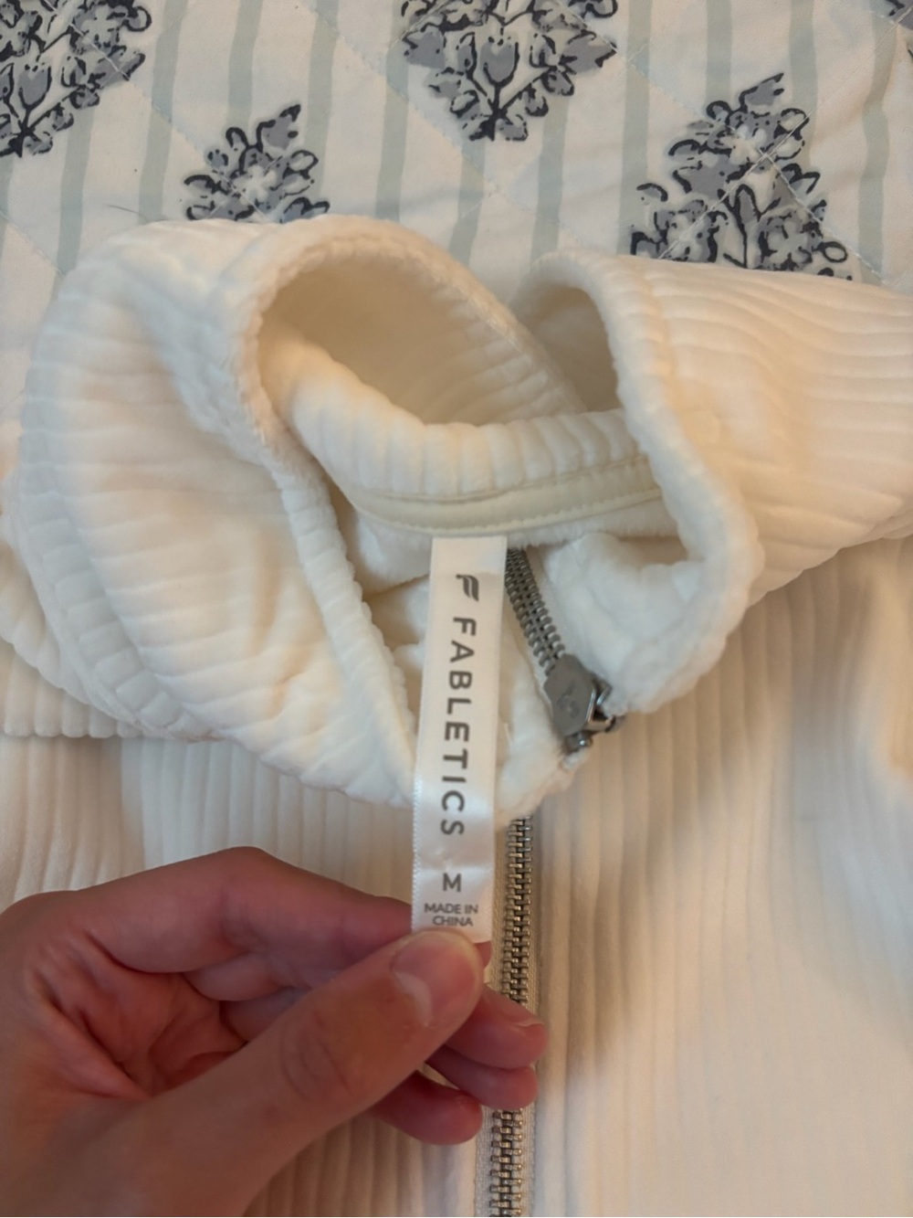 Fabletics Ivory Ribbed Half-Zip Cropped Pullover - Picture 2 of 2